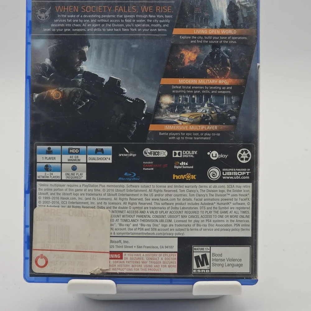 Tom Clancy's The Division PS4 Sony PlayStation 4 Video Game Ubisoft Action Retro